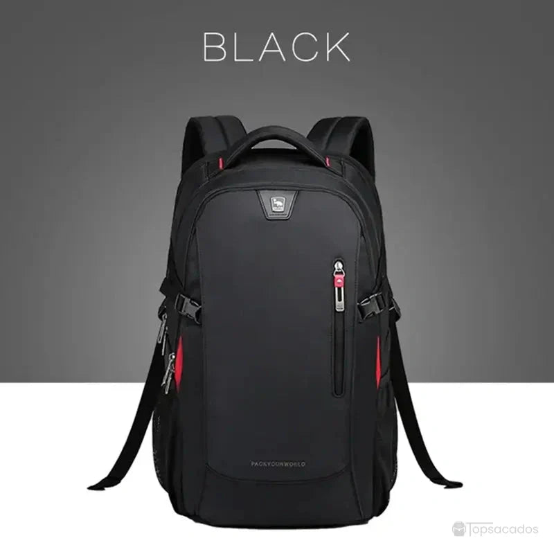 sac a dos lycee garcon noir élégant avec détails rouges, parfait pour les lycéens recherchant sobriété et espace de rangement