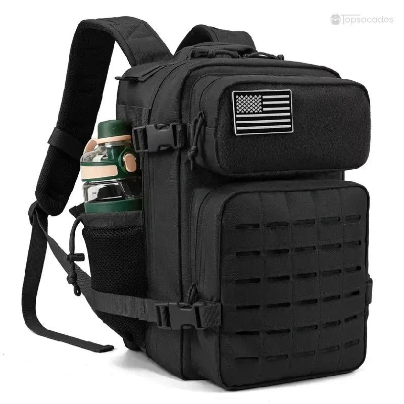 Sac à dos Militaire femme noir 25L, design tactique et compartiments multiples