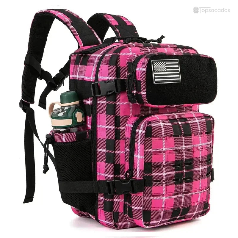 Sac à dos Militaire femme à carreaux rose et noir, original et fonctionnel