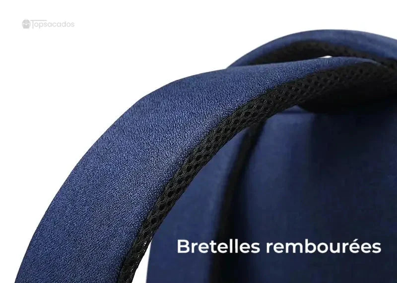 Sac à dos ordinateur Femme avec gros plan sur bretelles épaisses et rembourrées en tissu mesh respirant.