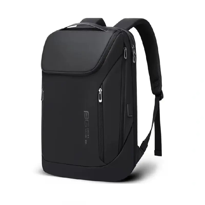 Sac a dos ordinateur portable noir élégant avec fermetures éclair argentées et design épuré, idéal pour transporter ses appareils au quotidien.