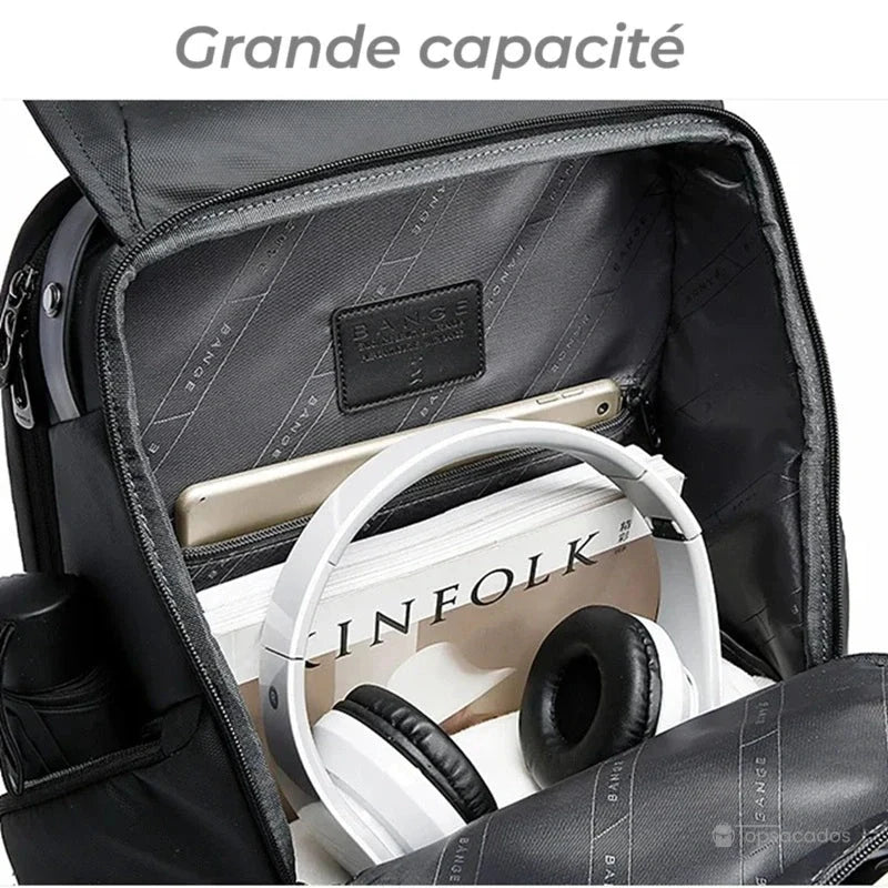 Sac à dos ordinateur portable ouverture par le dessus avec grande capacité de rangement incluant casque audio, livre et tablette