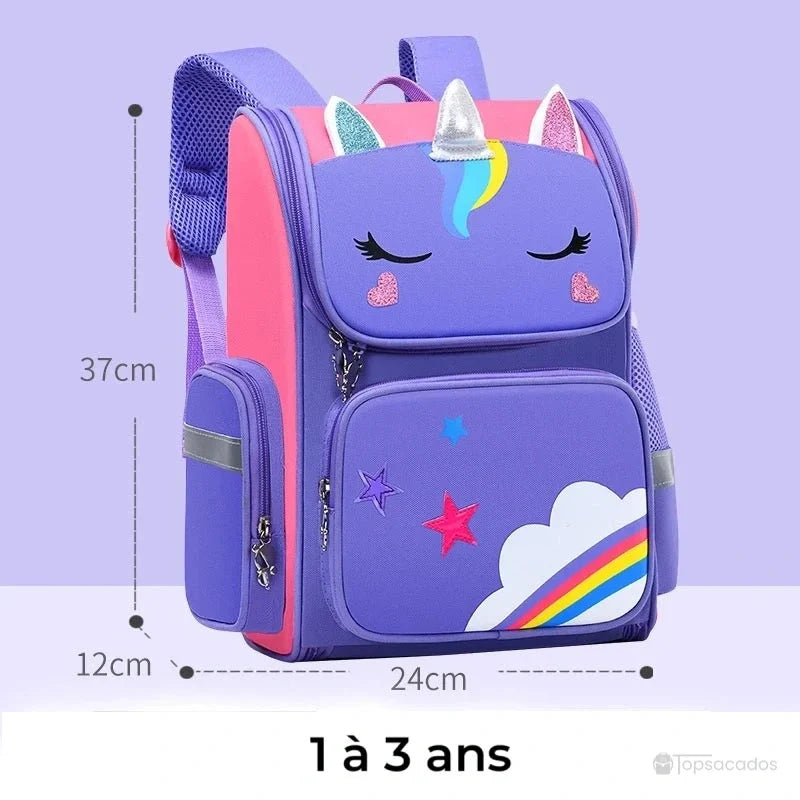sac a dos petite section violet avec licorne scintillante, étoiles colorées et nuage, parfait pour la crèche ou la maternelle