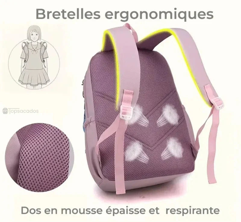 sac a dos primaire vu de dos avec bretelles ergonomiques et dos en mousse respirante pour un confort optimal