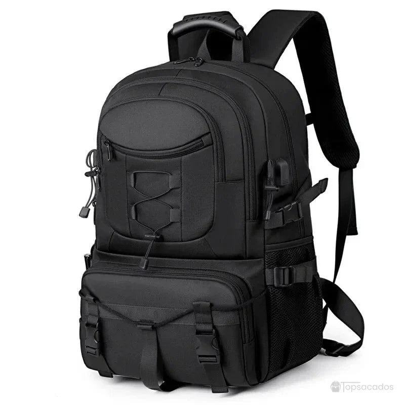 Sac à dos rando noir robuste, conçu pour la randonnée, avec poignée renforcée et sangles latérales réglables