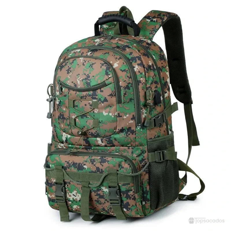 Sac à dos rando jungle digital camouflage avec multiples compartiments et filets latéraux pour bouteille