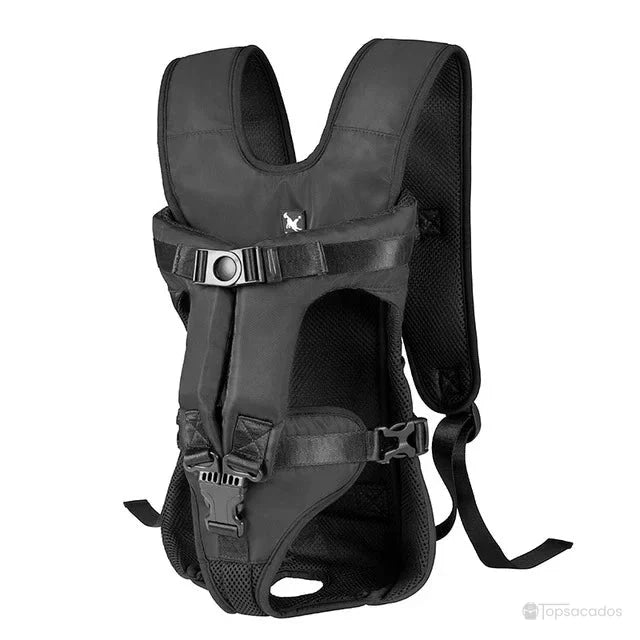 Sac à dos ventral chien noir en position verticale avec tissu aéré et sangles croisées