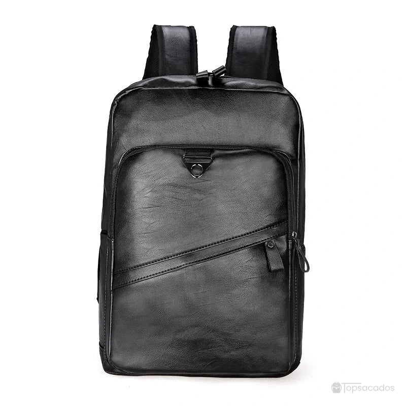 Sac à dos ville homme noir élégant avec grande poche avant zippée, parfait pour un usage professionnel ou urbain.
